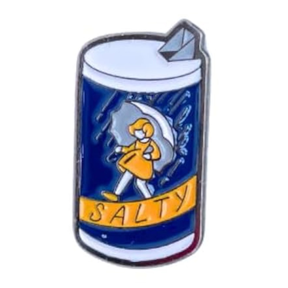 NEW “Salty” Enamel Pin Morton Salt Umbrella Logo Blue Yellow Funny Cute